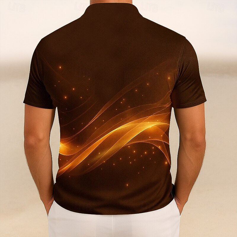 Men's Abstract Geometic Polo Short Sleeve Turndown Casual Daily Sports & Outdoor Athleisure Buttons Summer Robin's Egg Blue Brown4