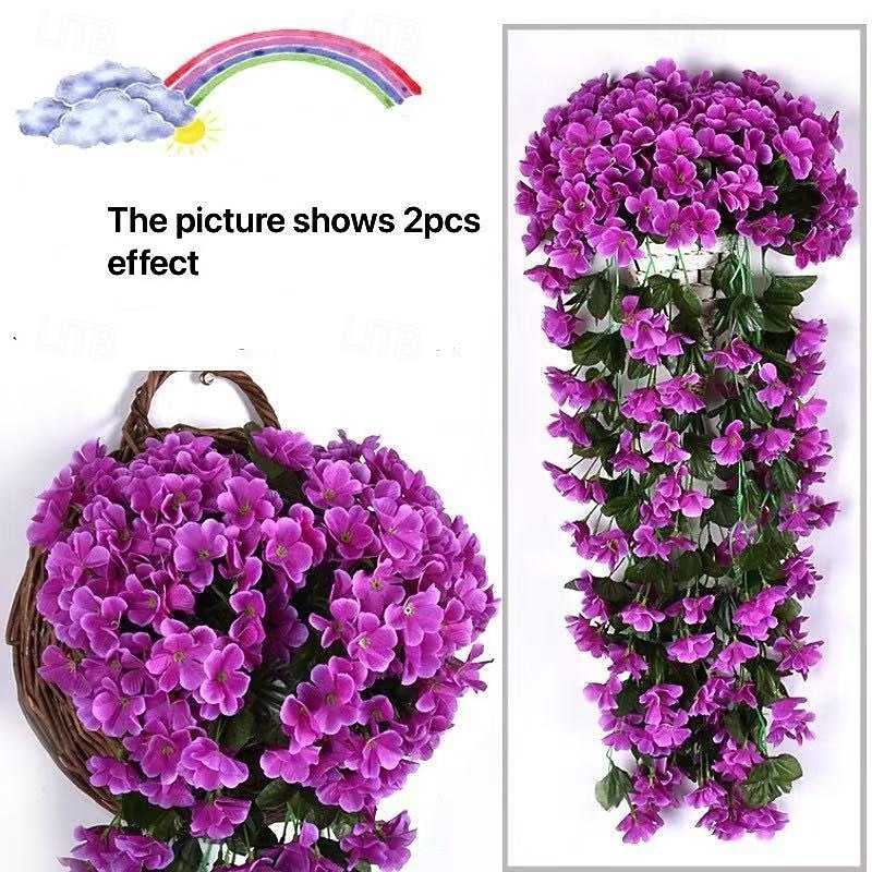 2PCS Artificial Violet Hydrangea Flower Bouquets, 18-Head Faux Floral Decor for Wedding, Wall Hanging, Window Display, Balcony and Home Decoration3