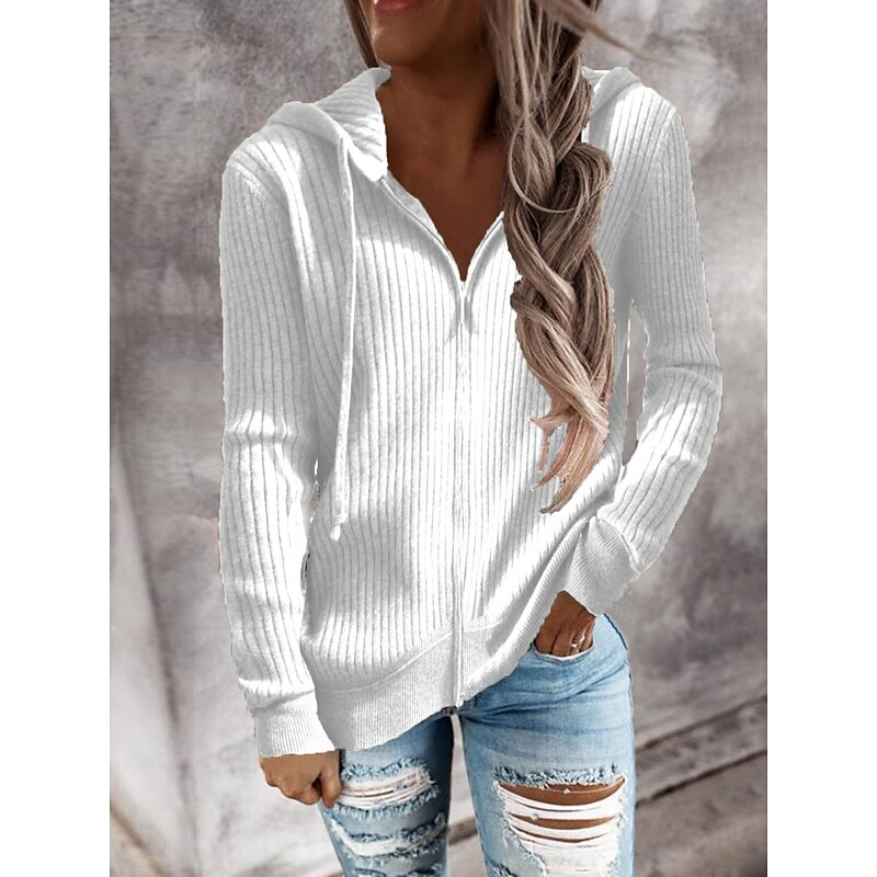 Women's Sweater Cardigan Elegant Fashion Streetwear Solid Color Hooded Zipper Knitted Long Sleeve Regular Tops Knit Outdoor Daily Weekend Black White Fall Winter2