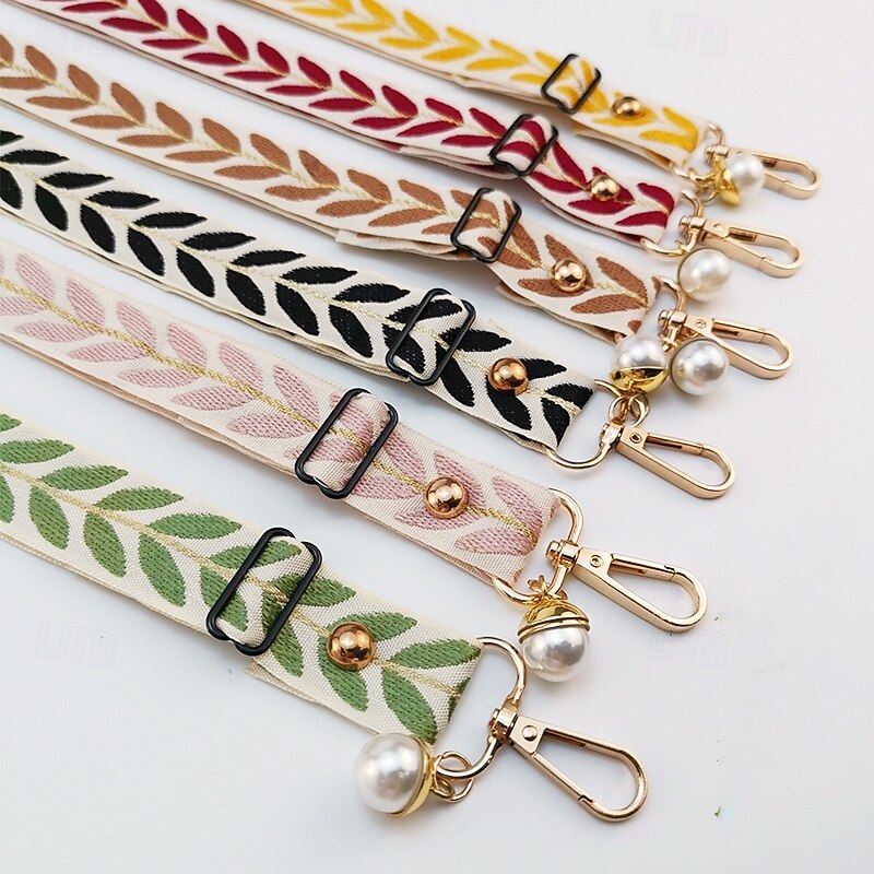 Mobile phone crossbody hanging rope embroidered rattan leaf crossbody strap hanging chain pearl pendant adjustable hanging neck rope woven hand rope