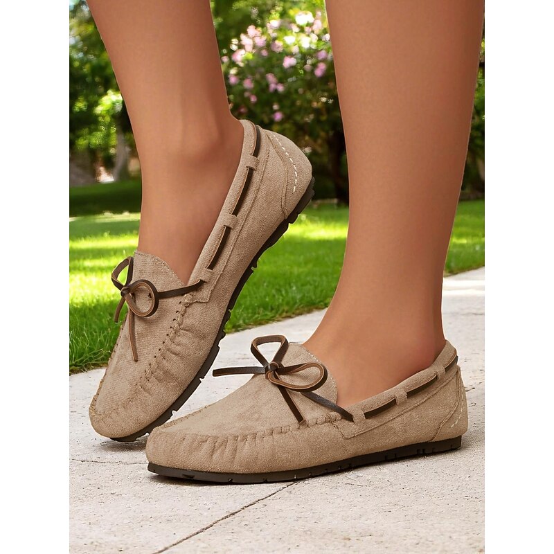 Women's Moccasin Loafers with Bow – Comfort Slip-On Driving Flats for Casual Outings, Garden Walks, Beer Festivals and Spring Picnics2