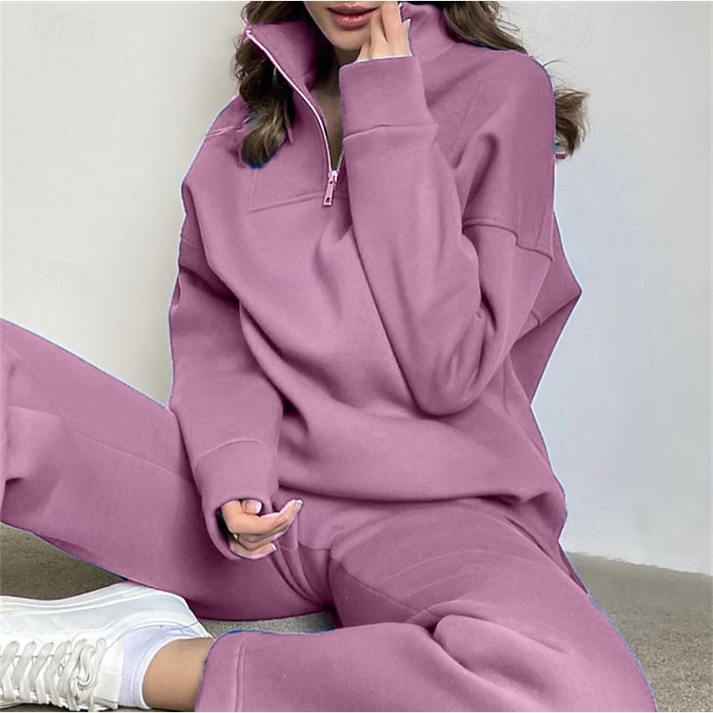 Women's Tracksuit Sweatsuit Activewear Set Pocket Solid Colored Clothing Suit Fall Black Ivory Gym Workout Sports Thermal Warm Windproof Soft Long Sleeve Sport Activewear Micro-elastic Regular Fit2