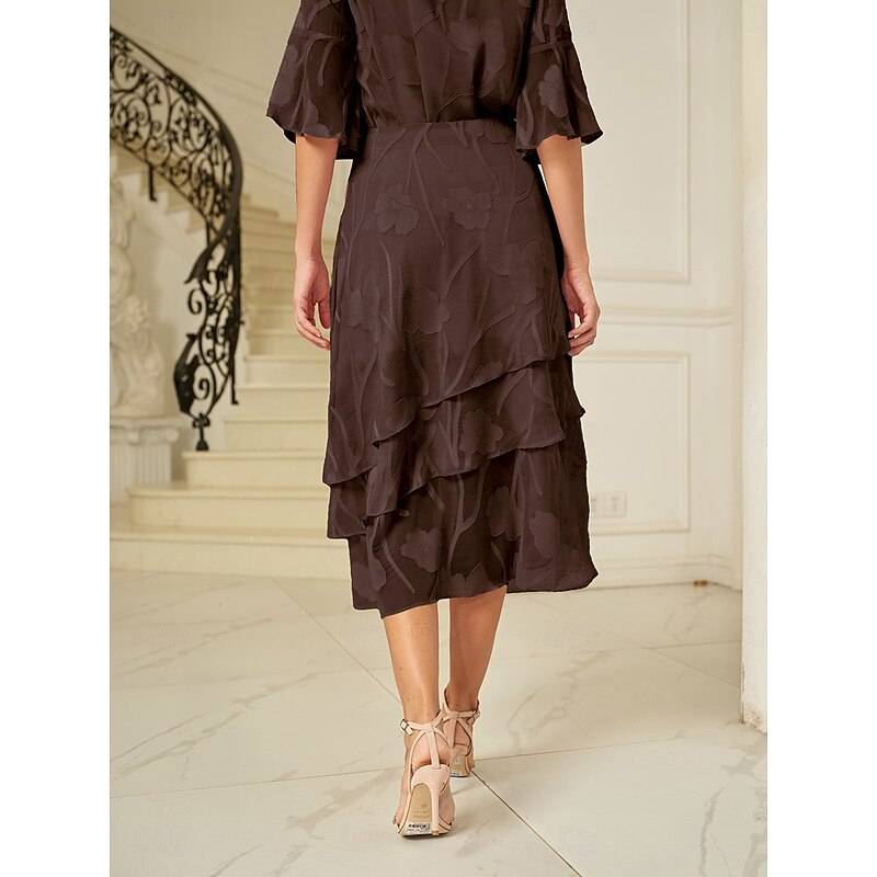 Women's Skirt Elegant Midi Mid Waist Skirts Floral Layered Inelastic Party Causal Brown Summer Chiffon3