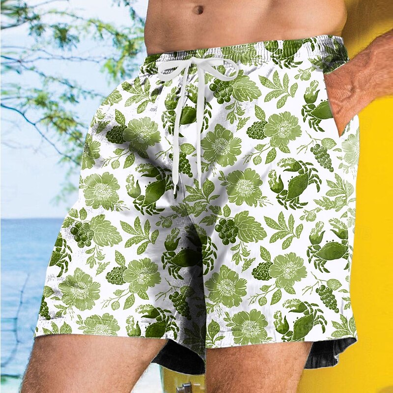 Men's Floral Print Flowers Swim Trunks Swim Shorts Board Shorts Mid Waist Streetwear Hawaiian Vacation Side Pockets Mesh Lining Elastic Drawstring Waist Designer Clothing Apparel4