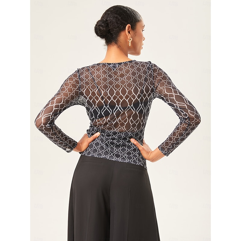 Women's Female Bottoming Shirt Geometric Casual Illusion Sleeve Black Long Sleeve Elegant Bohemia Vacation Crew Neck Summer Fall Cross-Seasons4