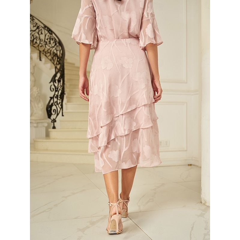 Women's Skirt Elegant Midi Mid Waist Skirts Floral Layered Inelastic Party Causal Pink Summer Chiffon2