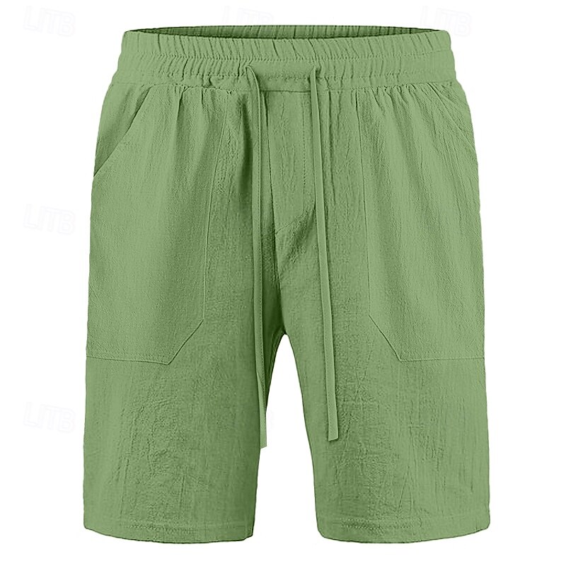 Men's Shorts Linen Shorts Summer Shorts Beach Shorts Pocket Drawstring Elastic Waist Plain Comfort Breathable Knee Length Casual Daily Holiday Vacation Classic Style Black White4