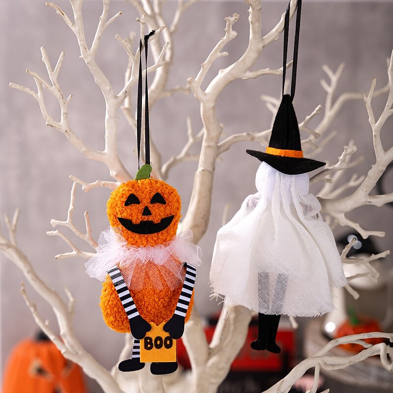 Halloween Plush Hanging Ornaments , Cute Pumpkin Black Cat Ghost Skull Decoration for Home Party, Small Soft Halloween Wall Hanging Decor2