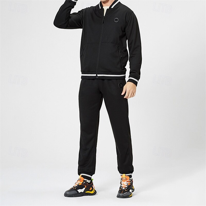 Men's Tracksuit Sweatpants Zip Up Sweatshirt Zipper Pocket Clothing Suit Fall Black Green Gym Workout Sports Windproof Long Sleeve Sport Activewear Micro-elastic Regular Fit3