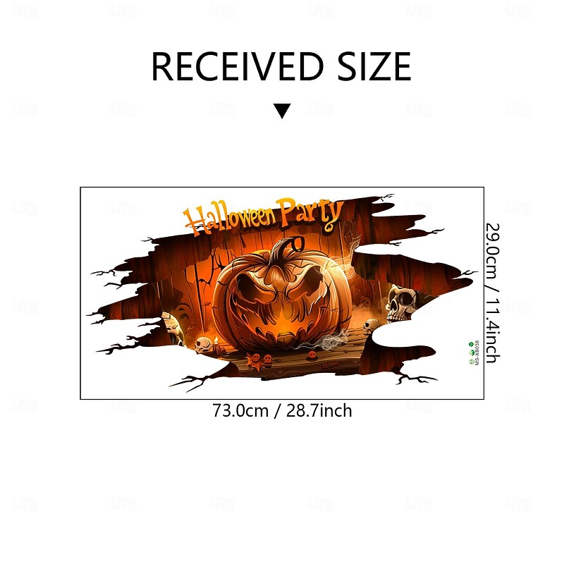 Halloween Floor Wall Decal Sticker 3D Scary Pumpkin Breakthrough Design, Self-Adhesive Floor and Wall Decor for Living Room and Bedroom2