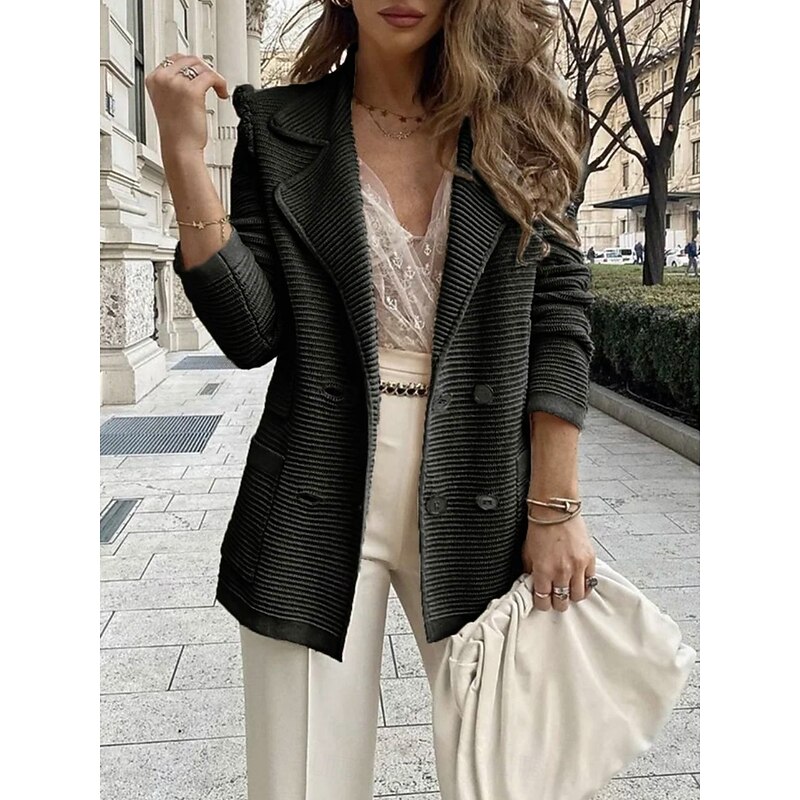 Women's Blazer Breathable Comfortable Pocket Casual Plain Office Street Casual Daily Wear Double Breasted Regular Turndown Regular Fit Long Sleeve Outerwear Black White Pink Summer2