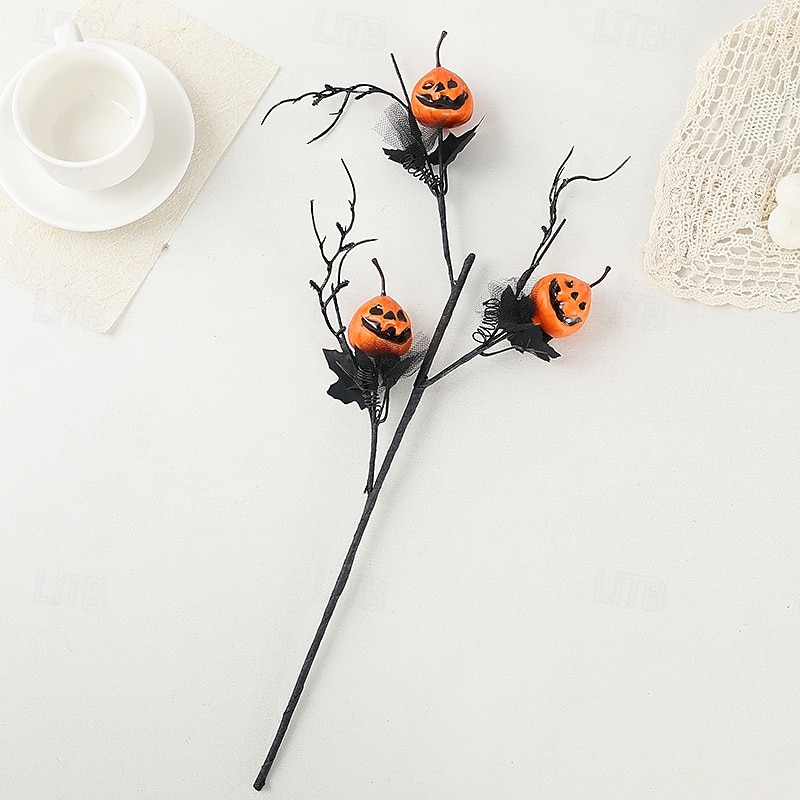 2 Bundles Halloween Pumpkin Artificial Flowers, Black Faux Ghost Face Pumpkins, Black Rose and Greenery Halloween Party Decorations4