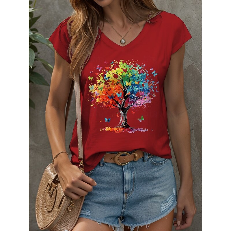 Women's Floral Graphic Butterfly Camisole Tank Top Vintage Stylish Classic Sleeveless Short Sleeve V Neck Regular Tops Daily Print Black White Pink Red Blue Summer Spring4