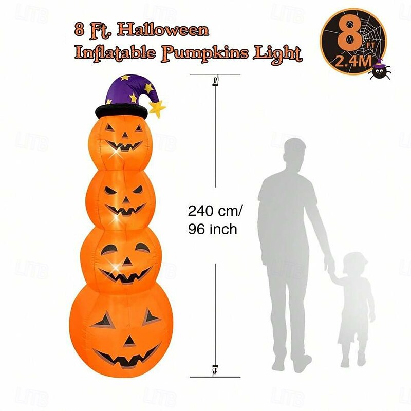 1 Pc 2.4M Halloween Inflatable Pumpkin Luminous Strip Lamp Air Model Courtyard Garden Lawn Path Halloween Party Atmosphere Decorative Lights4