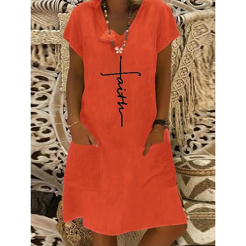 Women's Midi Dress Linen Dress Casual Dress Boho Dress Print Dress Elegant Fashion Classic Puff Sleeve Vacation Holiday Fall Dress Regular Fit Abstract Short Sleeve V Neck Yellow Light Green Burgundy4