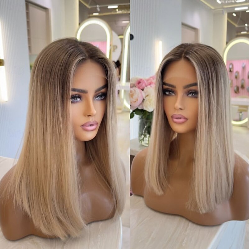 Remy Human Hair 5x5 Closure 13x4 Lace Front Wig Short Bob Brazilian Hair Straight Blonde Wig 130% 150% Density with Baby Hair Ombre Hair 100% Virgin Glueless Pre-Plucked For Women Short Human Hair4