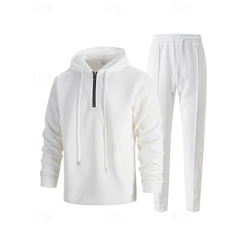 Men's Tracksuit Sweatpants Track Pants Zipper Pocket Solid Colored Clothing Suit Fall Black White Gym Athleisure Running Windproof Long Sleeve Sport Activewear Stretchy Regular Fit2