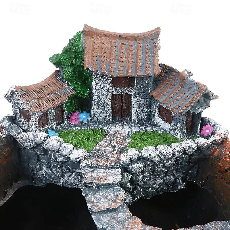 1pc Magic Garden Planting Pot - Fantasy Fairy House Design with stone walls ladders colorful flowers resin succulents and flower pots mini landscape containers for indoor and outdoor decoration3