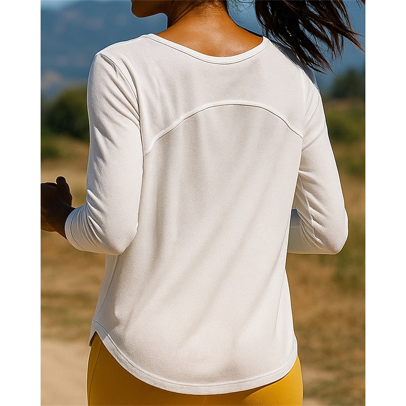 Women's Running Top Running Shirt Buttons Long Sleeve Tee Tshirt Solid Colored Quick Dry Lightweight Elastic Breathable Tennis Golf Running Sportswear Activewear Black White Pink2