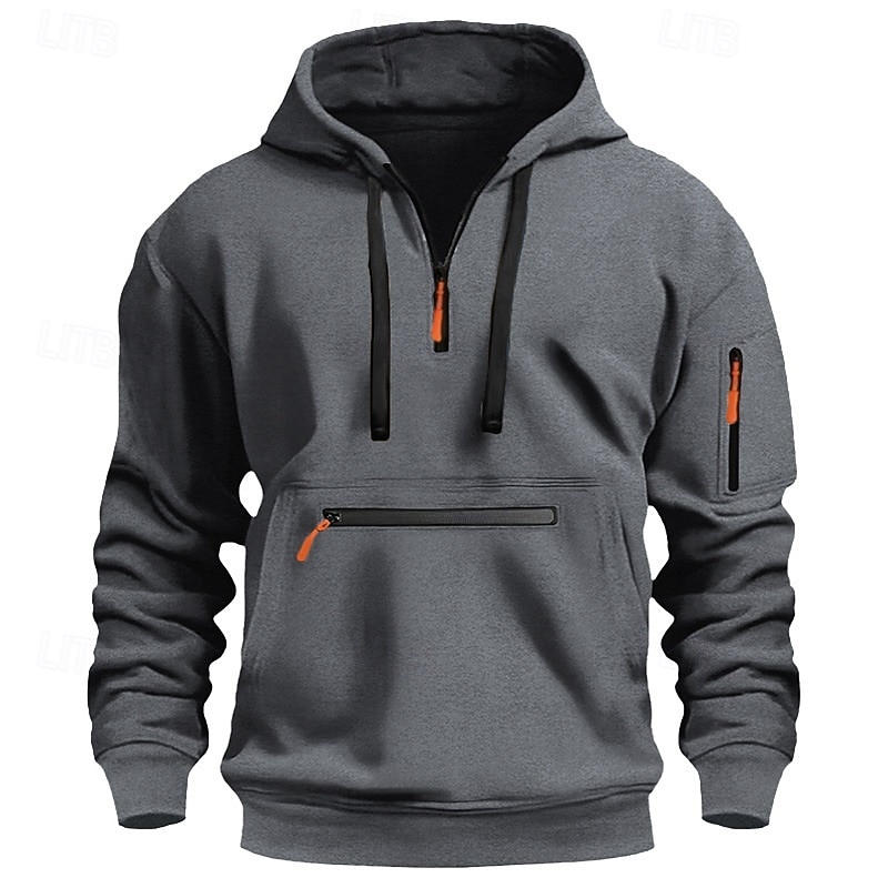 Men's Hoodie Pullover Hoodie Sweatshirt Quarter Zip Sweatshirt Tactical Wine Red Black White Navy Blue Blue Hooded Plain Pocket Quarter Zip Sports & Outdoor Daily Holiday Streetwear Cool Sportswear2