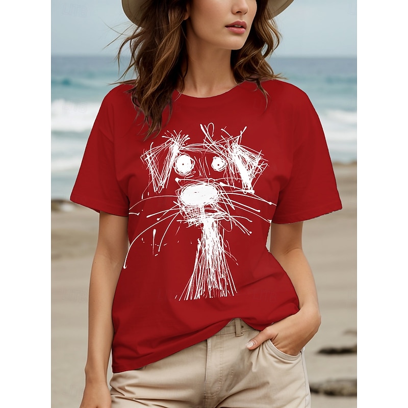 Women's T Shirt Graphic Animal Dog Vintage Stylish Classic Short Sleeve Crew Neck Round Neck Regular Tops Daily Weekend Print Black White Red Blue Purple Summer Spring4