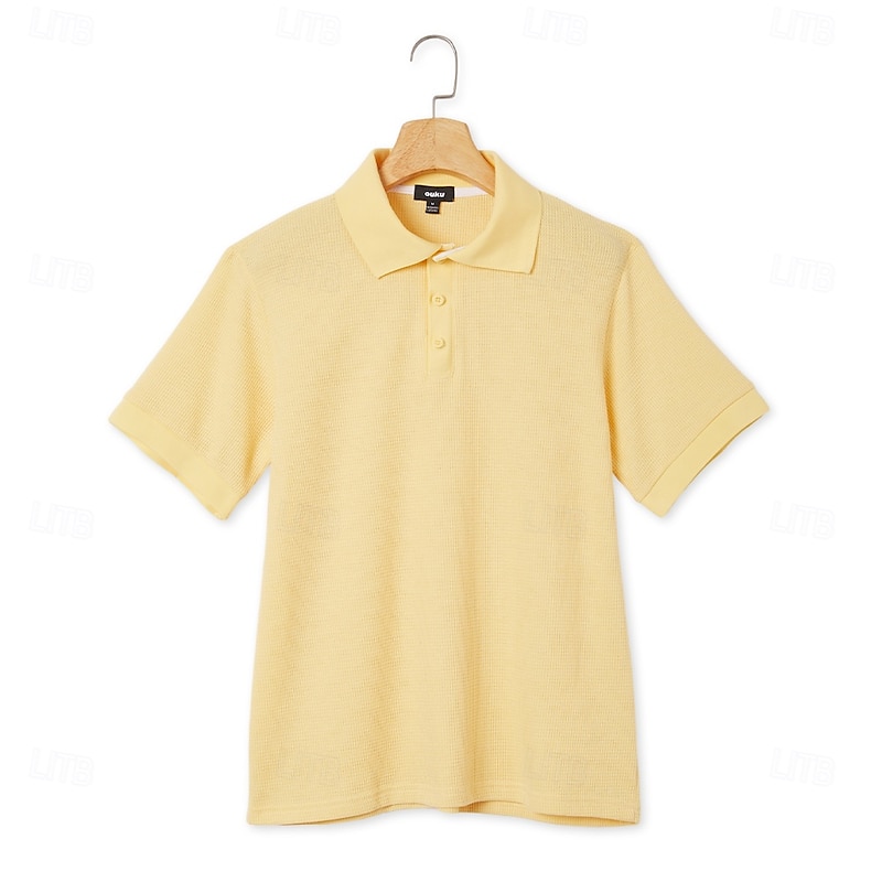 Men's Cotton Waffle Polo Shirts Golf Shirt Casual Holiday Lapel Ribbed Polo Collar Short Sleeve Fashion Basic Plain Buttons Soft Summer Spring Regular Fit White Yellow Green Gray Waffle Polo3