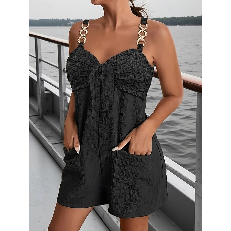 Women's Normal Romper Active Solid Color Strap Sleeveless Straight Strapless Bow Going out Weekend Regular Fit Black Navy Blue Green Summer3