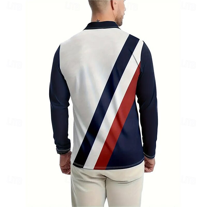 Men's Graphic Striped Polo Long Sleeve Half Zip Business Casual Daily Sports & Outdoor Athleisure Casual Daily Zip Up Spring Fall Winter White2
