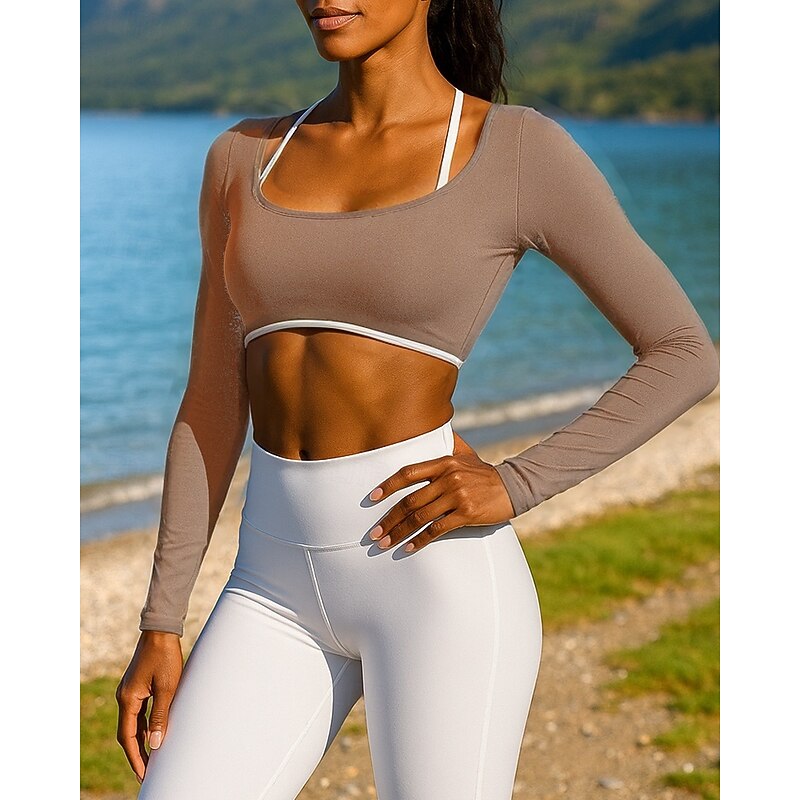 Women's Running Top Running Shirt Slim Long Sleeve Tee Tshirt Solid Colored Quick Dry Lightweight Breathable Tennis Golf Running Sportswear Activewear Black Navy Blue Khaki4