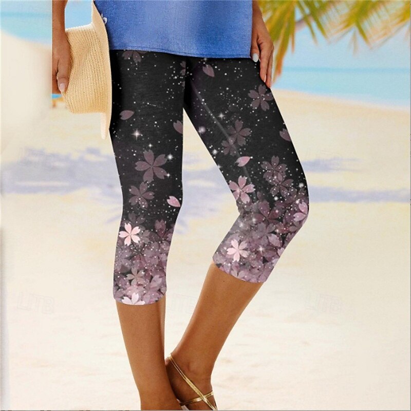 Women's Leggings Anti Chafing Shorts Cozy Leggings Fashion Streetwear Calf-Length Natural Print Elastic Waist Comfortable Breathable Stretchy Daily Wear Festival Black Pink Blue Green Summer Slim Fit3