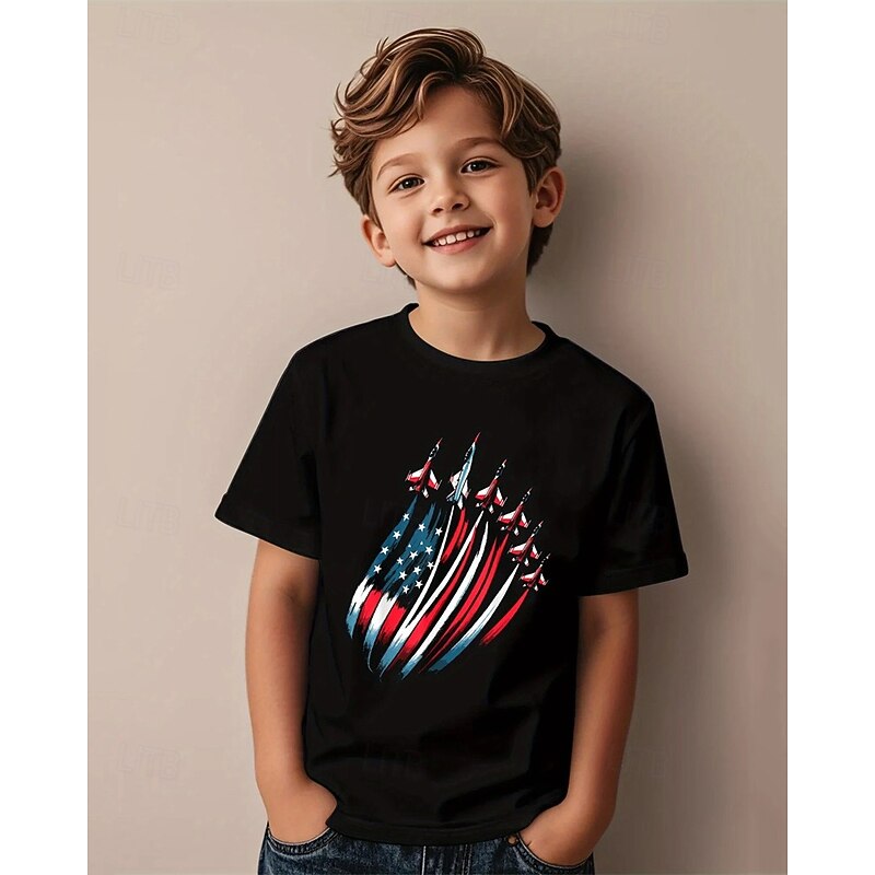 American Independence Day Boys' 3D Graphic Flag T shirt Tee Short Sleeve Summer Spring Fashion Basic Kids 4-12 Years Crew Neck Outdoor Casual Daily Regular Fit2