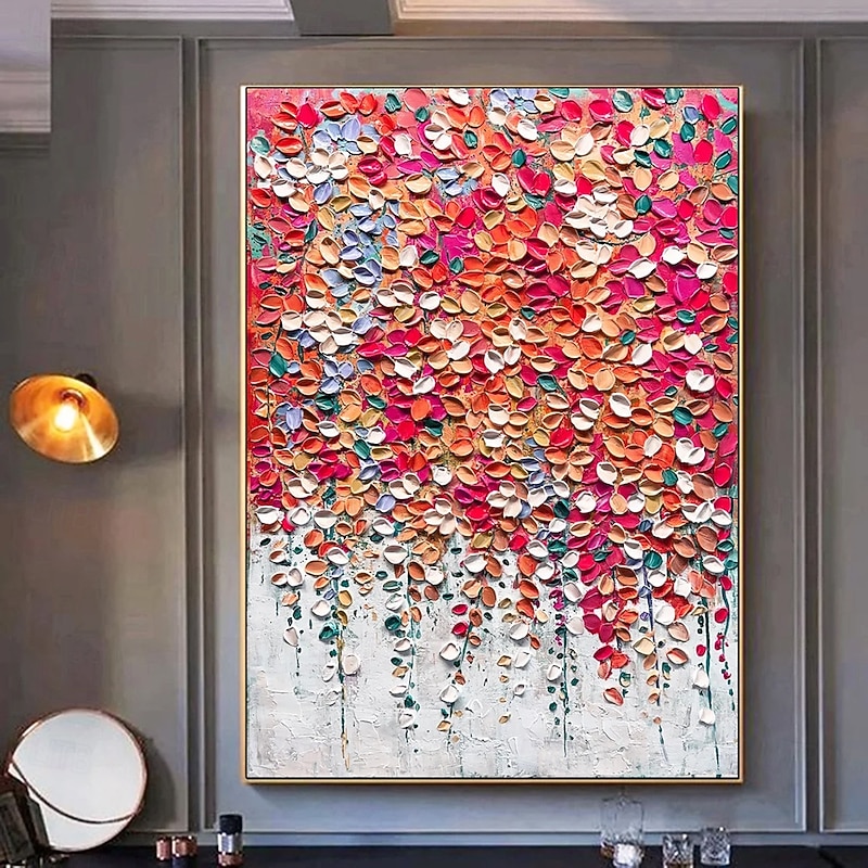 Mintura Handmade 3D Abstract Red Flower Oil Paintings On Canvas Modern Wall Art Room Decoration Texture Picture For Home Decor Rolled Frameless Unstretched Painting