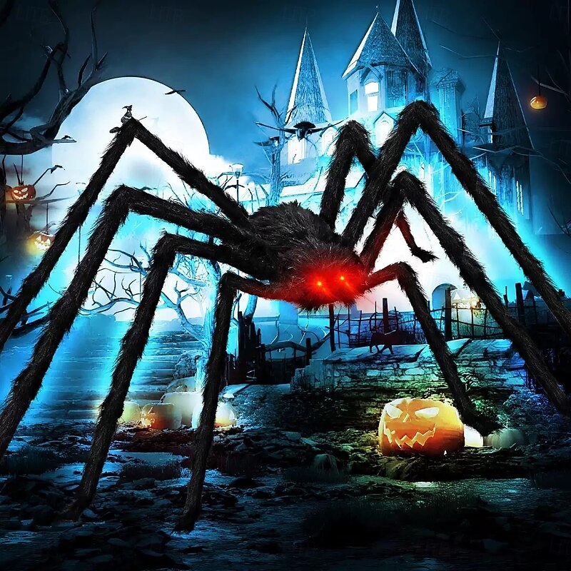Halloween Decoration LED Spider Outdoor, Light Up Halloween Spider Decorations Bendable Fake Spider with Back Gradient Light,Halloween Decor for Home Yard Costumes Parties Garden Lawn3