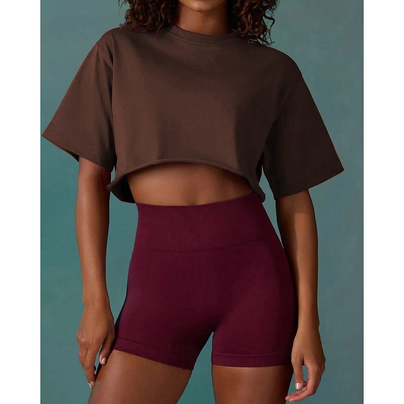 Women's Track Top Running Shirt Sports Top Short Short Sleeve Top Athleisure Wick Moisture Tennis Golf Running Sportswear Activewear Apricot Wine Red Black3