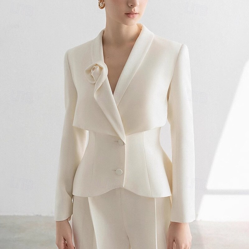 Women's 2 Pieces Suits Formal Wedding Guest Stretch Fabric Elegant Luxurious Minimalist Long Sleeve Floor Length Shawl Lapel Single Breasted2