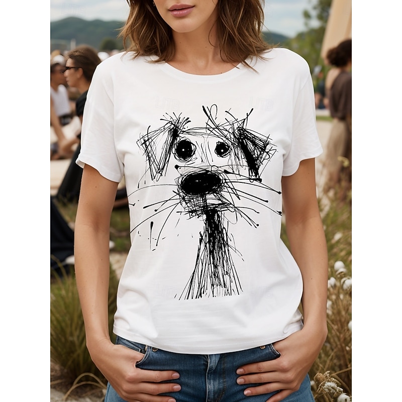 Women's T Shirt Graphic Animal Dog Vintage Stylish Classic Short Sleeve Crew Neck Round Neck Regular Tops Daily Weekend Print Black White Red Blue Purple Summer Spring