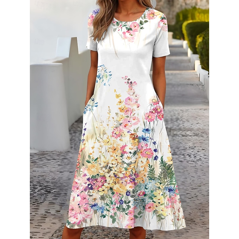 Women's Mini Dress T Shirt Dress Tee Dress Sundress Shift Dress A Line Dress Vacation Casual Boho Party Beach Regular Fit Floral Graphic Short Sleeve Crew Neck White Pink Red Blue Summer Spring3