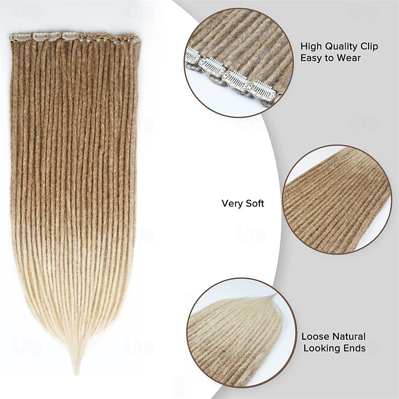 Clip in Dreadlock Hair Extensions 4PCS Clip in Dreads 24 Inch Synthetic Extensions Light Brown to Blonde Long Natural Soft Thin 0.6cm Width Dreadlocks for Women3