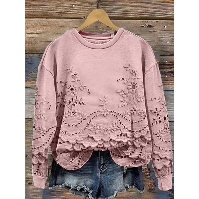 Women's Pullover Sweatshirt Floral Casual Long Sleeve Crew Neck Regular Tops Street Dailywear Casual Print Pink Blue Beige Spring Fall Winter