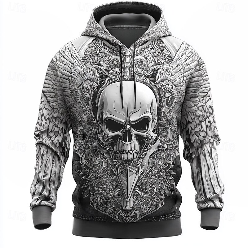 Men's Skull Hoodies Sweatshirt Cool Party Long Sleeve Crew Neck Club Streetwear Black White Drawstring Graphic Fall Winter Designer