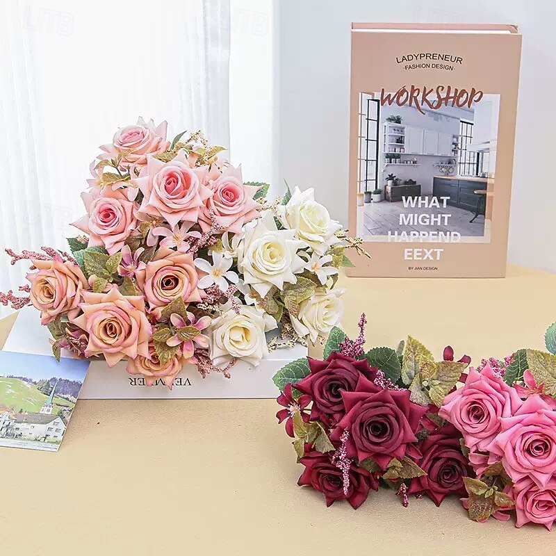 7-Head Artificial Rose Hairpin Bouquet, Silk Fake Flowers for Home Decor, Weddings, Celebrations, Photography, and Handheld Floral Arrangements2