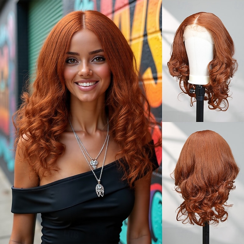 Synthetic Lace Wig Body Wave Style 20 inch Orange Middle Part 13x6 Lace Front Wig Women's Wig Orange / White / Blue