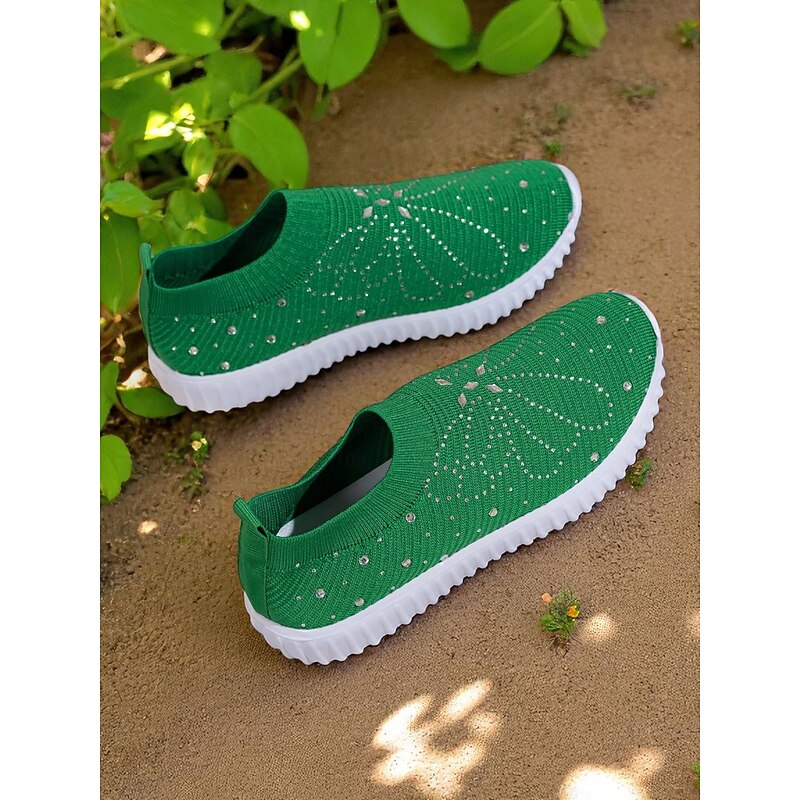 Women's Red Flyknit Slip-On Walking Shoes – Lightweight Breathable Sneakers for Outdoor Strolls, Travel and Garden Work4