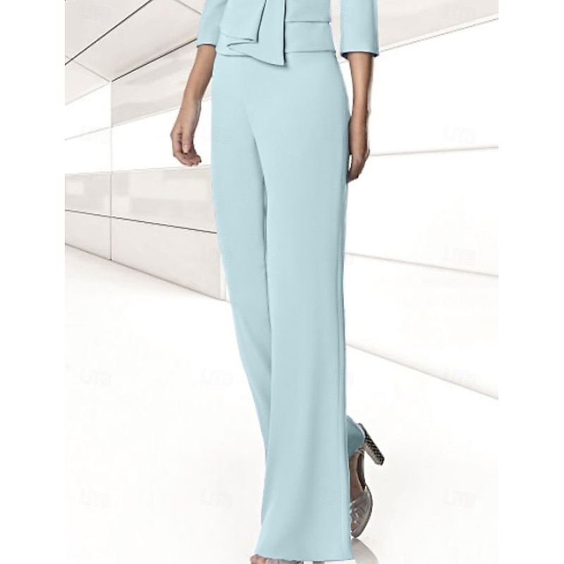 Women's Suit Pant Straight Fit Formal Wedding Guest Stretch Chiffon Elegant Floor Length Ankle Length Pant