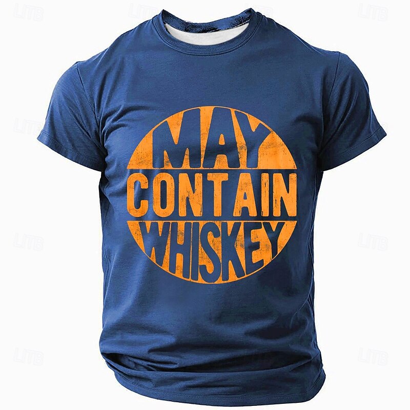 Men's Short Sleeve T-Shirt with Funny 'May Contain Whiskey' Graphic Print, Humorous Wordplay Alcohol Tee4
