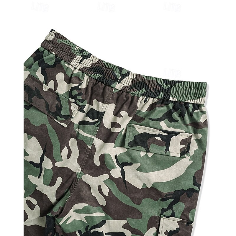 Men's Cargo Pants Trousers Camo Pants Elastic Waist Drawstring Multi Pocket Camouflage Wearable Outdoor Daily Camping & Hiking Fashion Classic Green Gray4