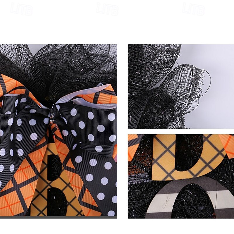 Halloween Swag Wreath for Front Door BOO Pumpkin Hanging Decoration, Scary Halloween Door Sign Garland for Porch Yard Wall Indoor Outdoor Decor3