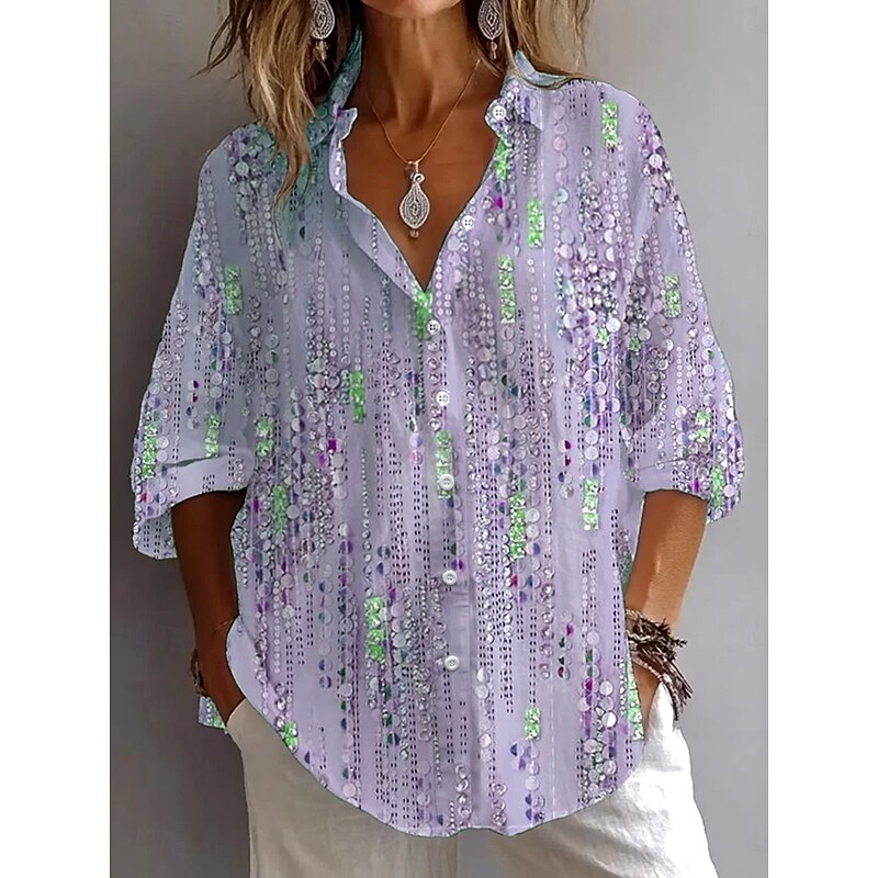Women's Shirt Button Down Tunic Shirt Collar Long Sleeve Graphic Abstract Bohemia Daily Stylish Regular Tops Daily Holiday Going out s Light Green Pink Light Purple Light Blue3
