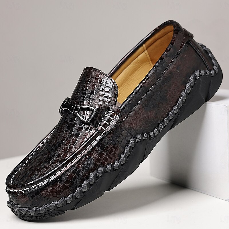 Men's Black Moc-Toe Driving Loafers – Textured Crocodile Pattern with Buckle Accent, Lightweight and Flexible for Driving, Daily Wear and Business Casual2