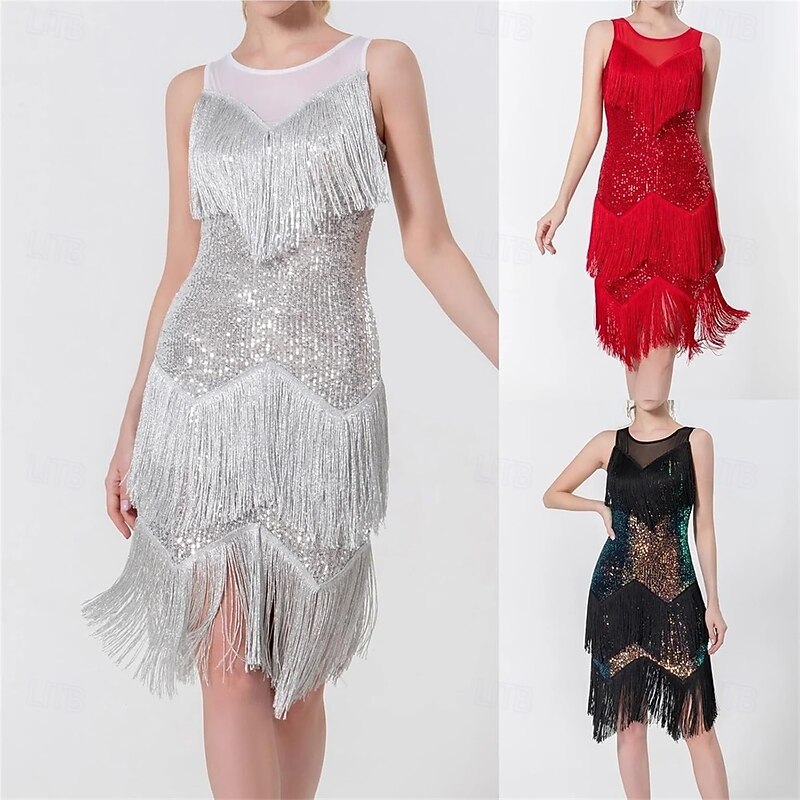 Latin Dance Dress Tassel Paillette Women's Performance Training Party Sleeveless High Sequined2
